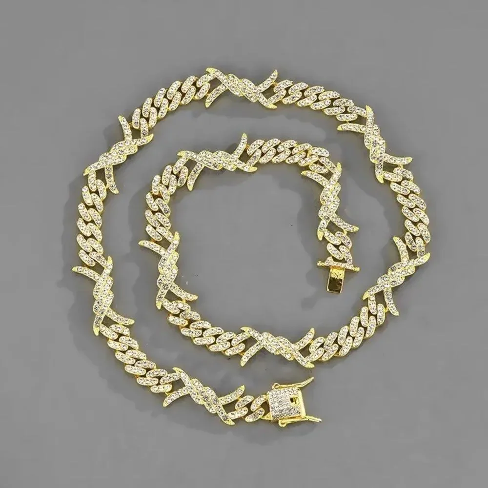 18K Gold Plated Cuban Link Thorn Flame Zircon Necklace